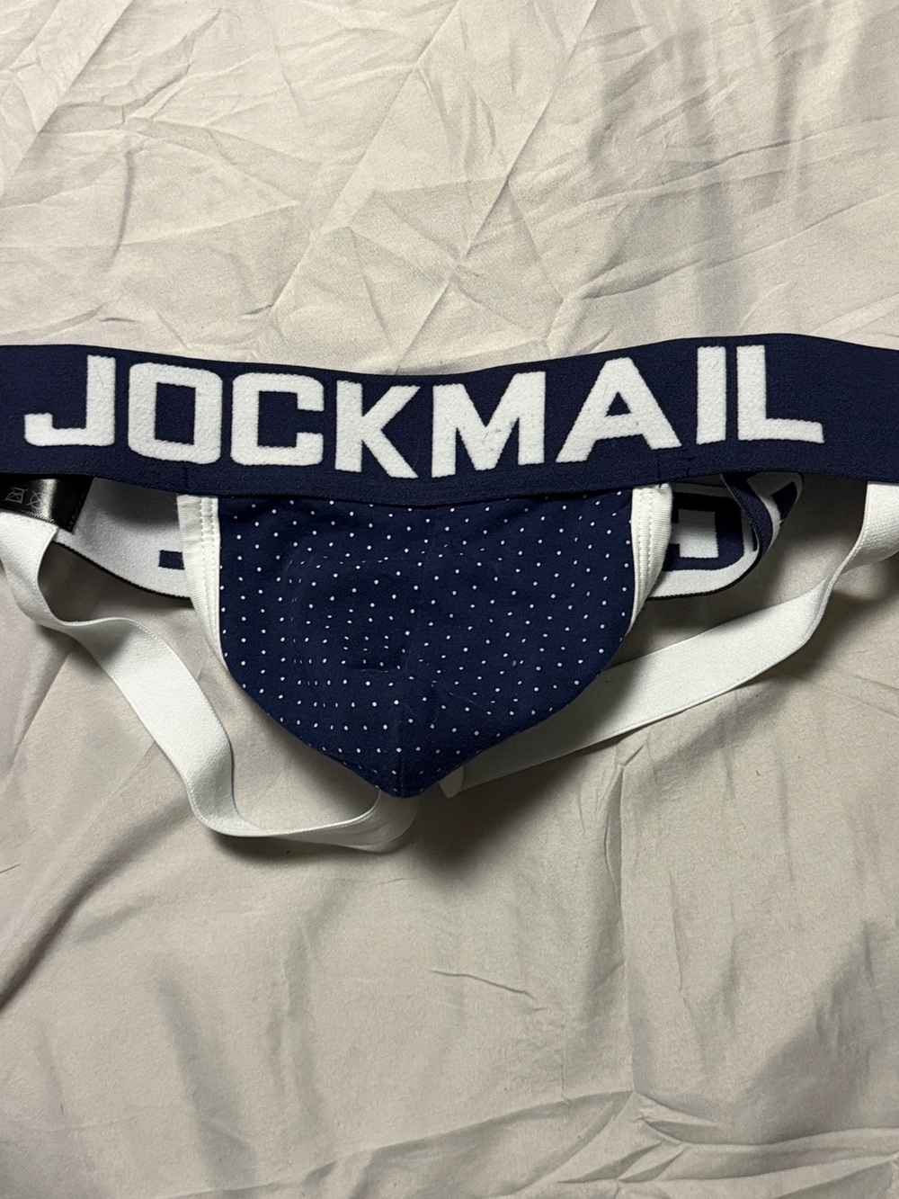 JockMail Menโs Navy Athletic Jockstrap with White Trim